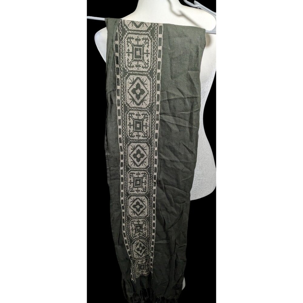 Vintage Green And White Floral Embroidered Scarf